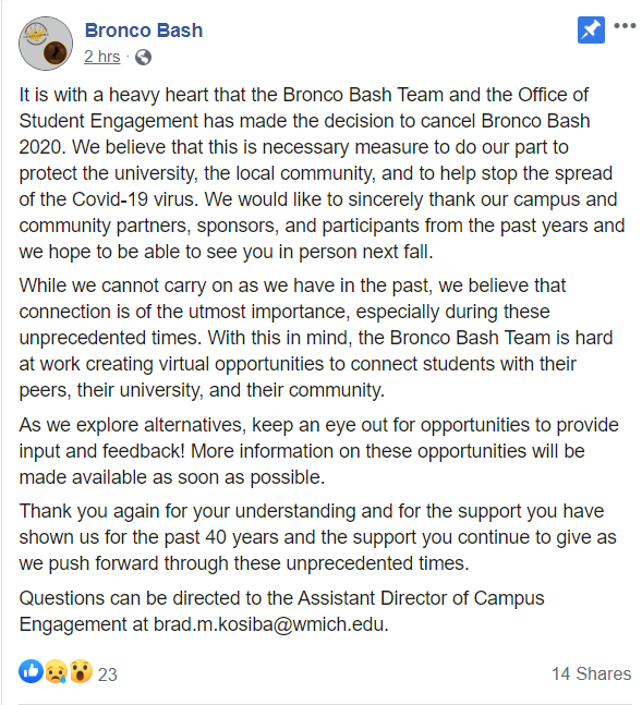 Bronco Bash Canceled